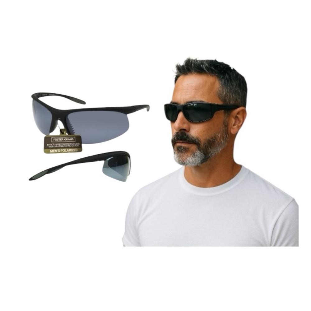 Foster Grant Black Polarized Sunglasses Semi-Rimless Design